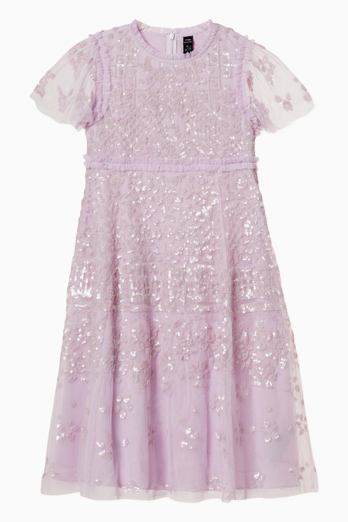 

Aurora Dress in Embroidered Tulle, Purple