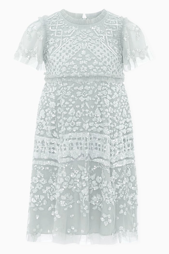 

Aurora Dress in Embroidered Tulle, Blue