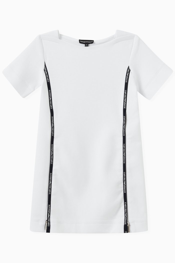 

EA Logo Side Zip Tape Dress in Cotton, White