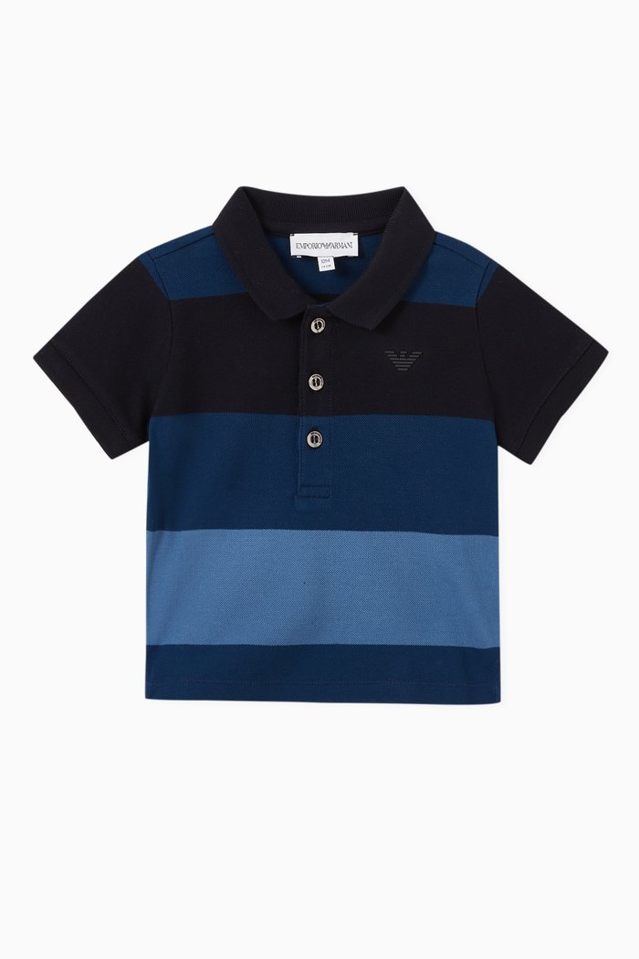 

Gradient Stripe Polo Shirt in Cotton, Blue