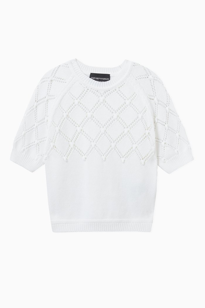

Crochet Style Sweater in Knit, White
