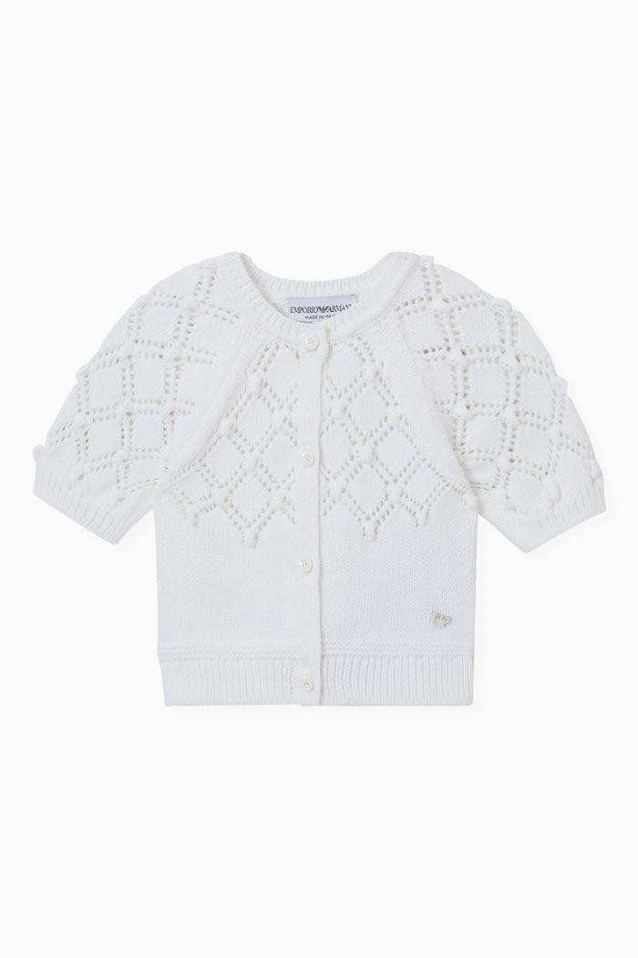 

EA Micro Eagle Crochet Cardigan in Knit, White