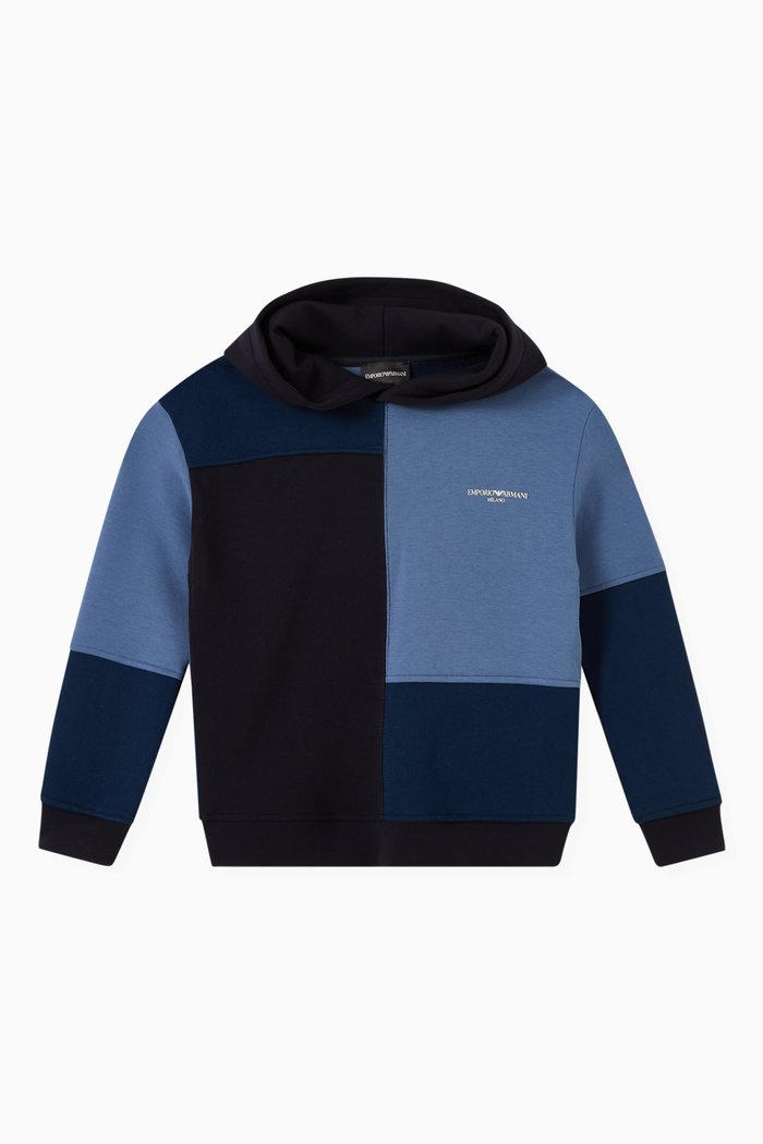 

Colour-block Square Hoodie in Cotton, Blue