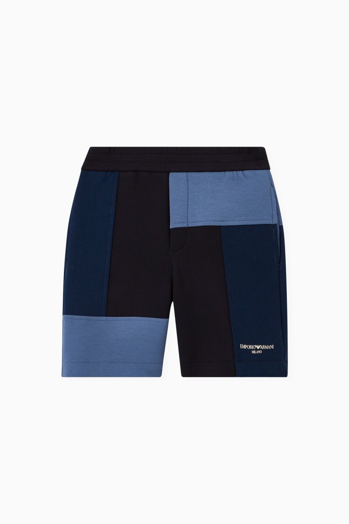 Colour-block Square Shorts in Cotton, Blue
