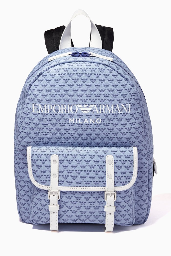 

Monogram Print Backpack, Blue