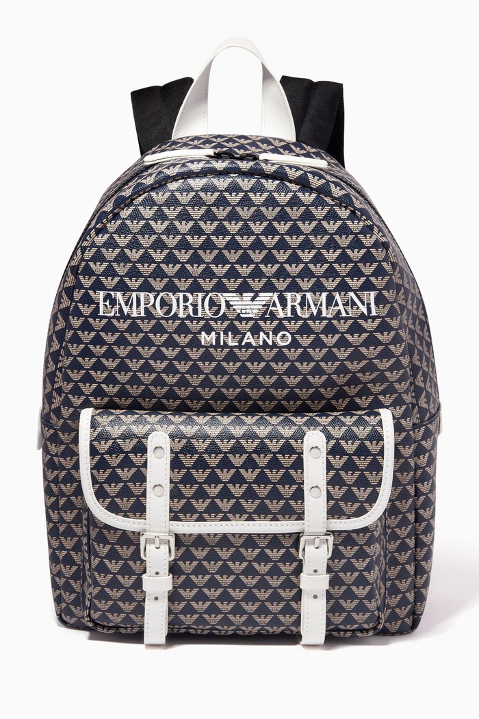 

Monogram Print Backpack, Blue