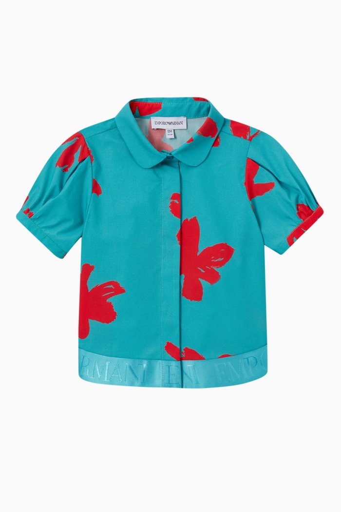 

Flower Print Shirt in Cotton, Green