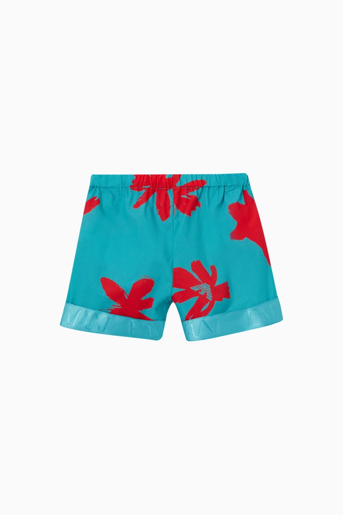 Flower Print Shorts in Cotton, Green