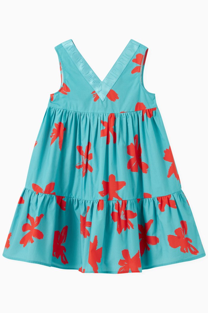 

Flower Print Dress in Cotton, Blue