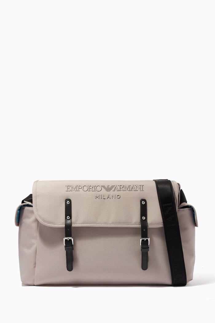 

Text Logo Diaper Bag with Buckles in Nylon, Neutral