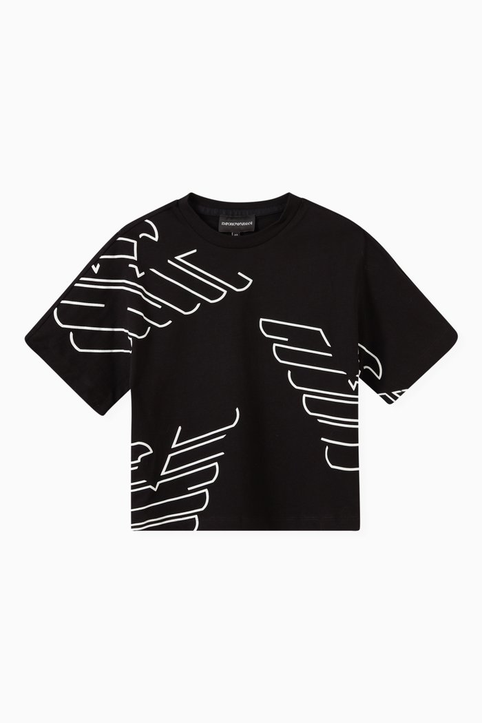 Macro Line Eagle Logo T-shirt in Cotton, Black