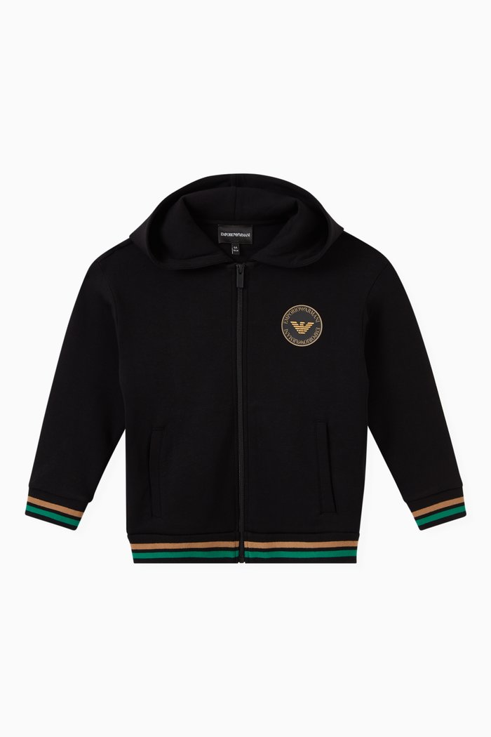 

Logo Patch Striped Hoodie in Cotton, Black