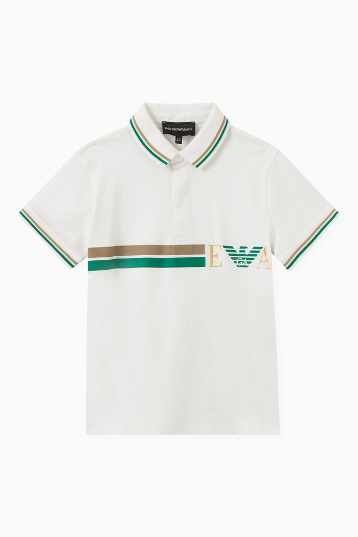 

Contrast Line Logo Polo Shirt in Cotton Piqué, White