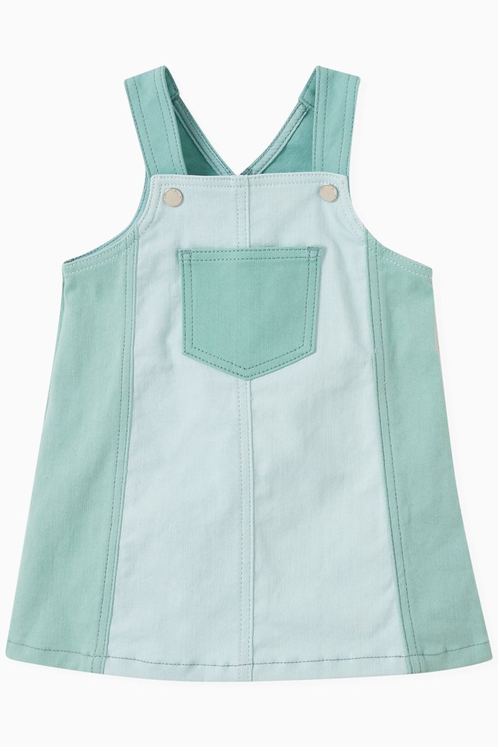 

Colour Block Dungaree Dress in Denim, Blue