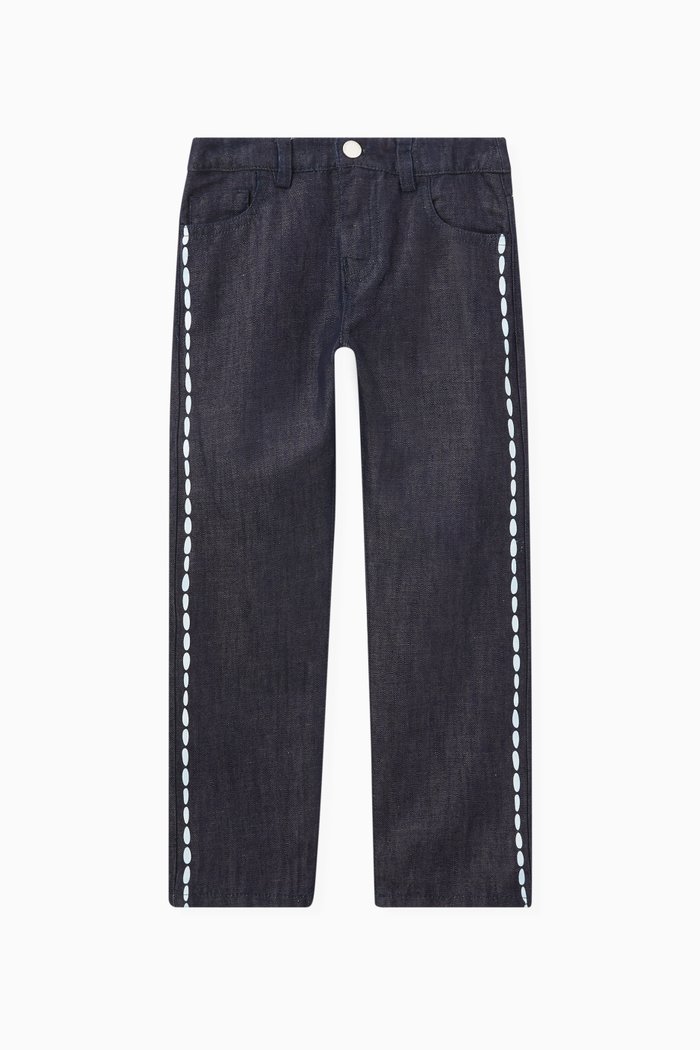 Side Stitch Logo Pants in Denim, Blue