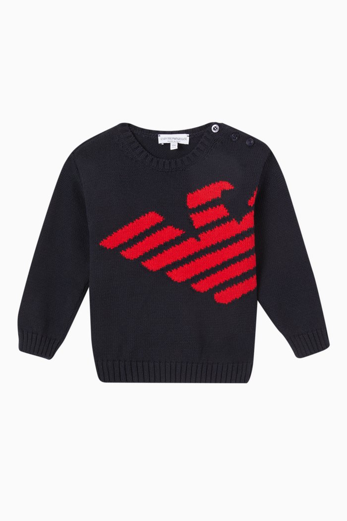 

EA Eagle Logo Sweater in Wool Knit, Blue