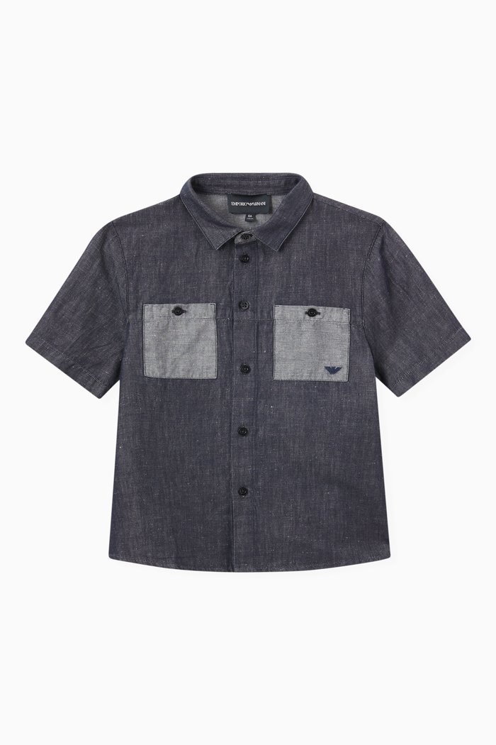 

Color-block Pocket Shirt in Cotton, Blue