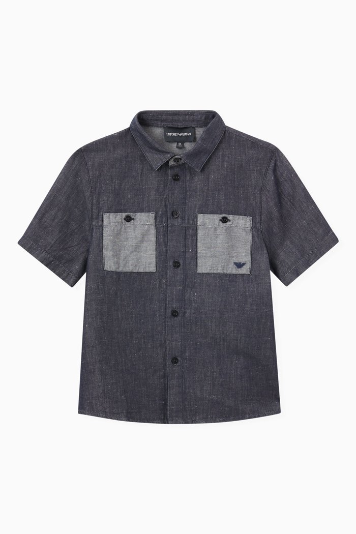 

Color-block Pocket Shirt in Cotton, Blue