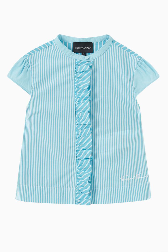 

Striped Ruffle Dress in Cotton, Blue