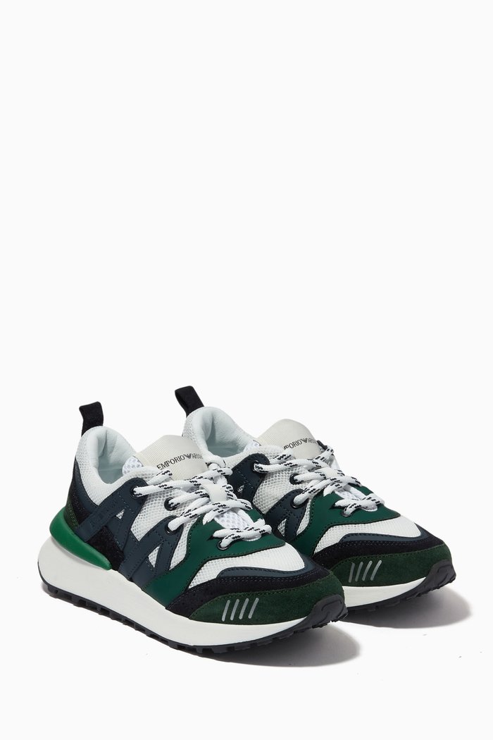 

Runner Sneakers in Mesh & Suede, Green