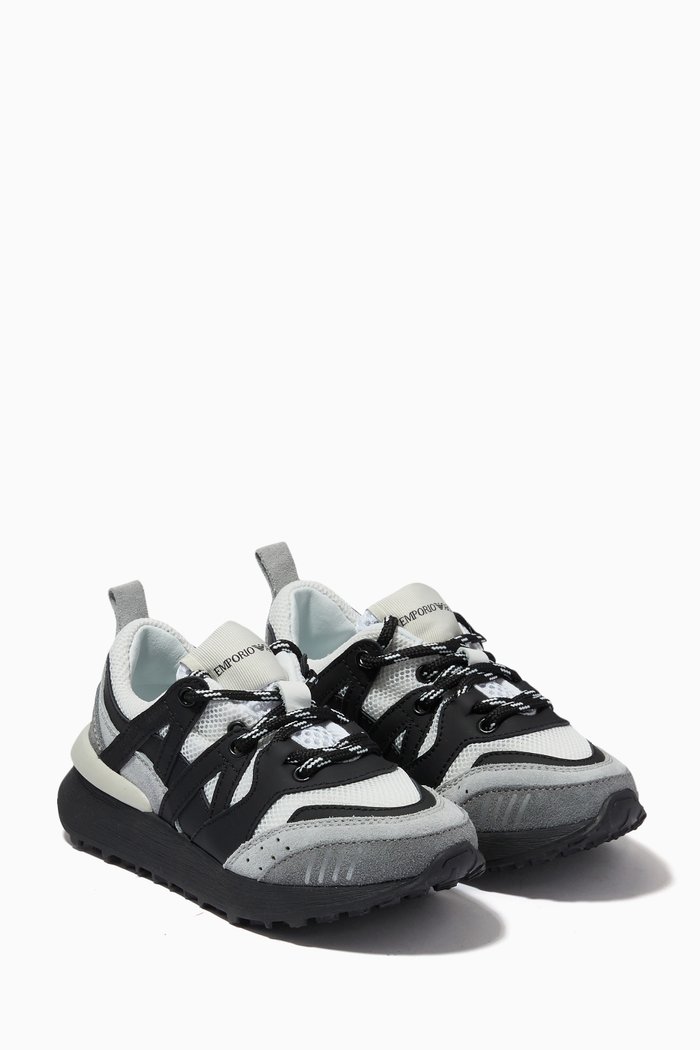 

Runner Sneakers in Mesh & Suede, Grey
