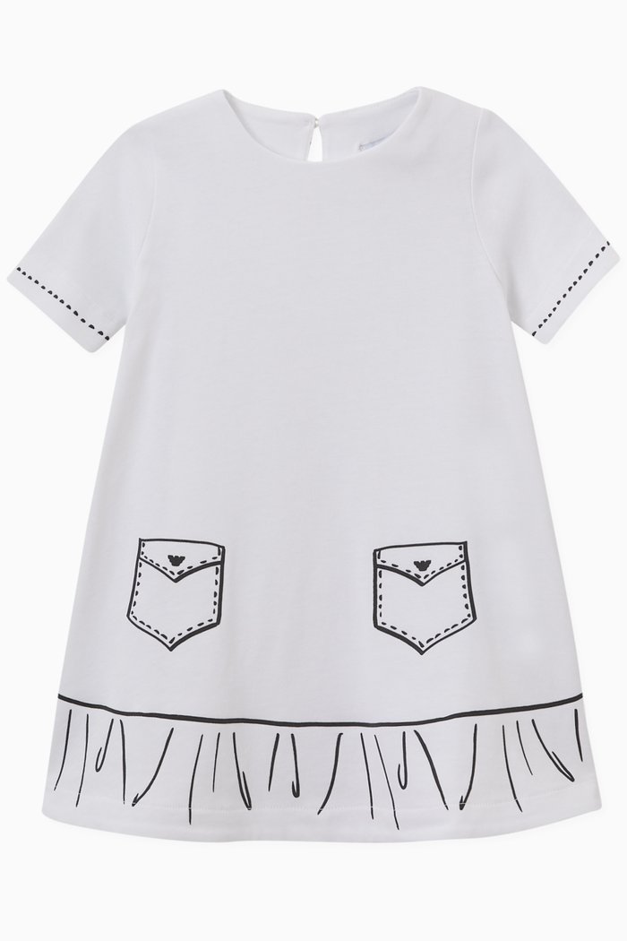 

Drawn Pocket Print Dress in Cotton, White