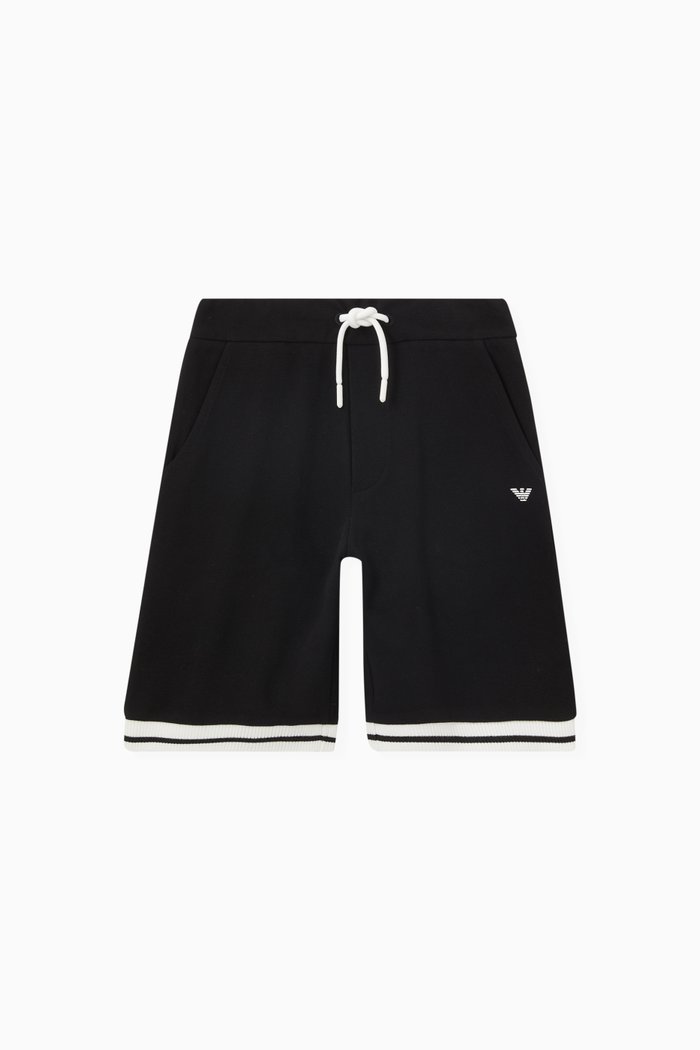 

Contrast Trim Jogger Shorts in Cotton Fleece, Black