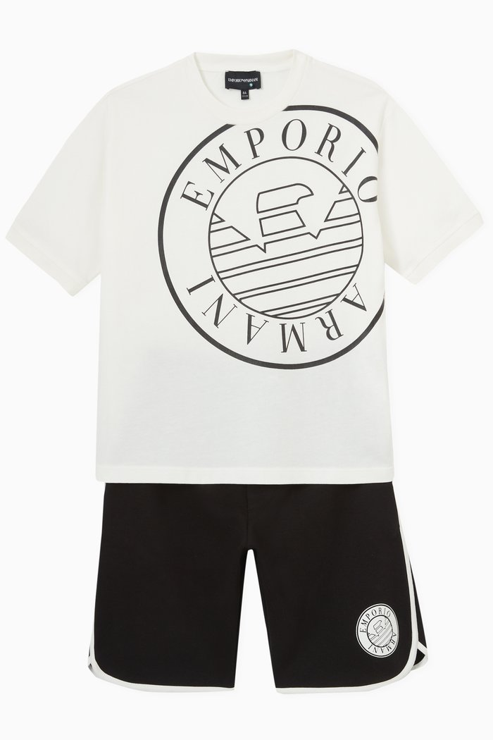 

Logo Print T-shirt & Shorts Set in Cotton Jersey, Black