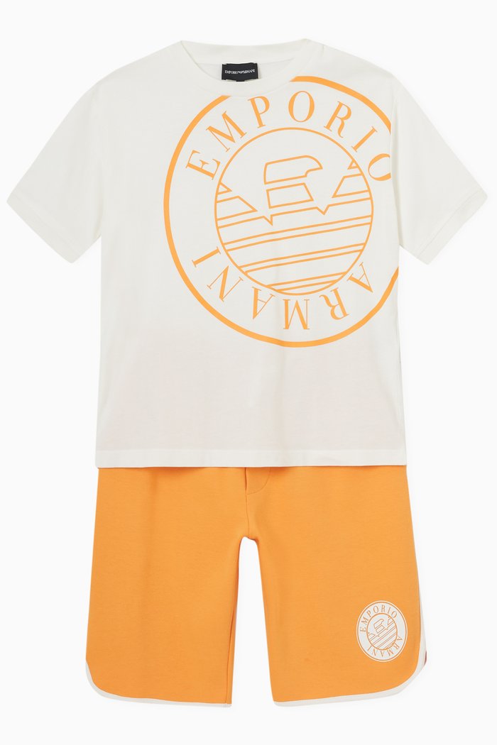 

Logo Print T-shirt & Shorts Set in Cotton Jersey, Yellow