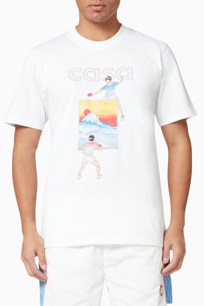 

Fuji Ping Pong Printed T-Shirt in Cotton Jersey, White