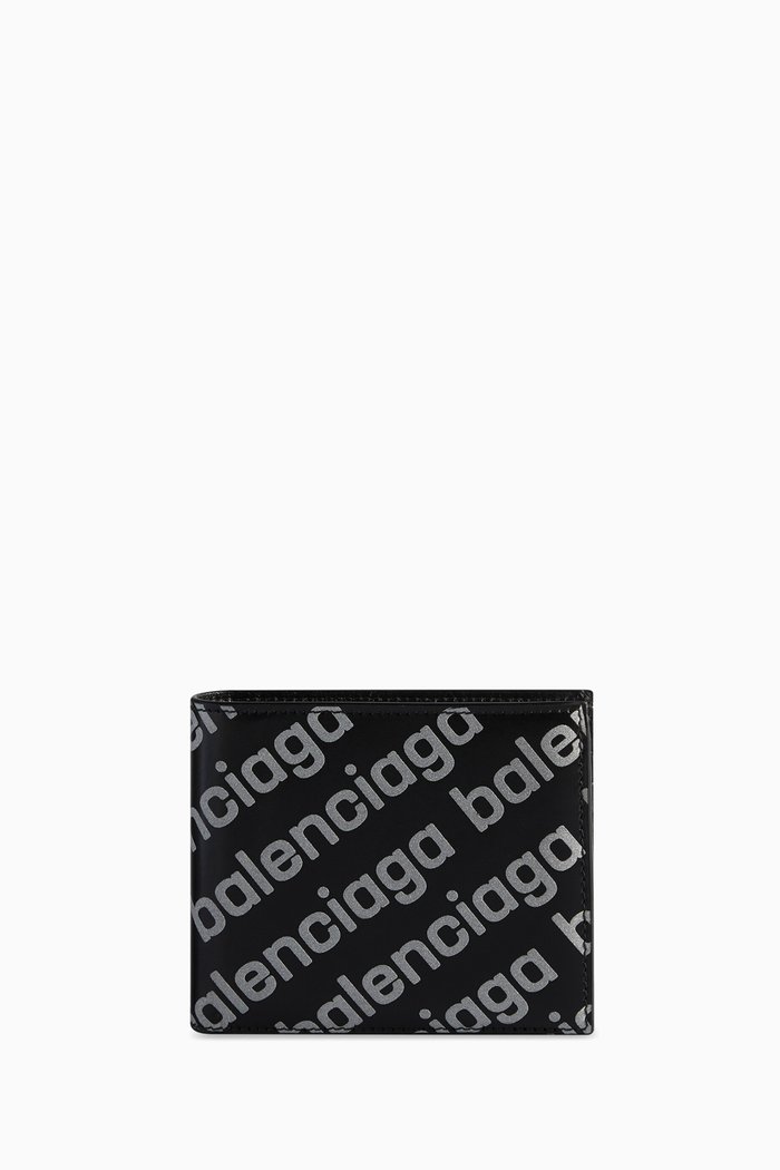 

Cash Square Folded Wallet in Reflective Printed Calfskin, Black