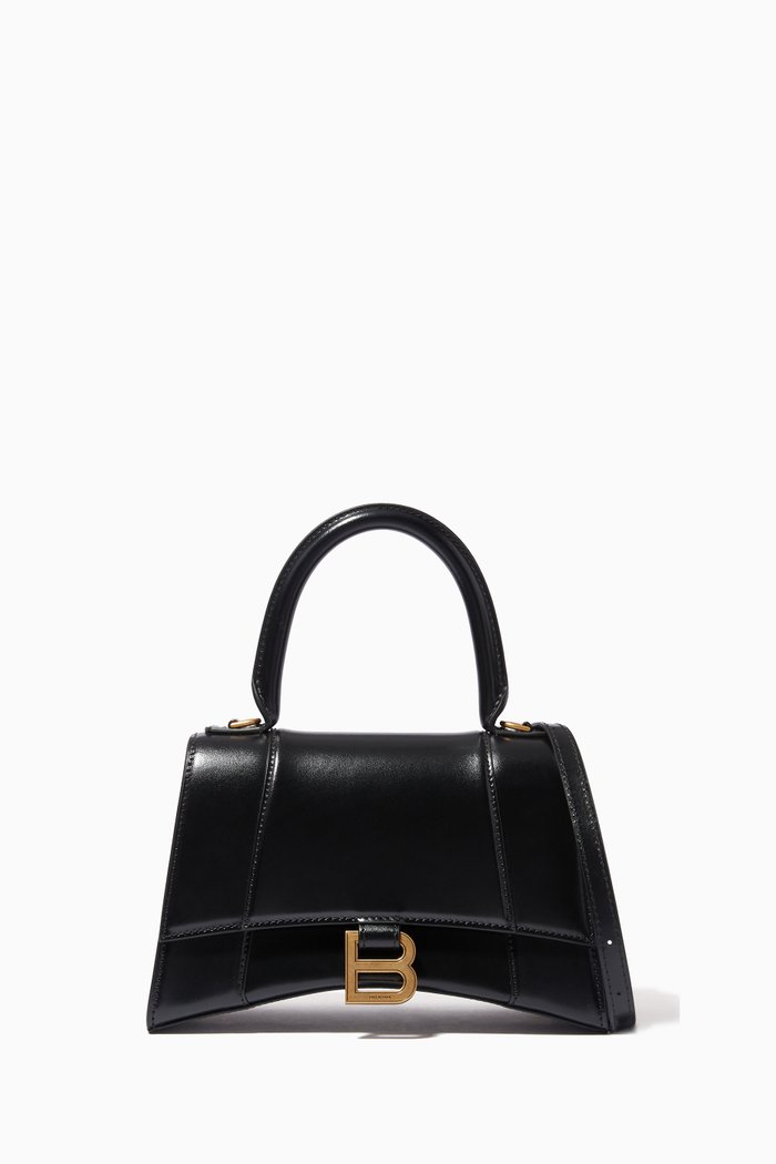 

Hourglass Small Top Handle Bag in Shiny Box Calfskin, Black