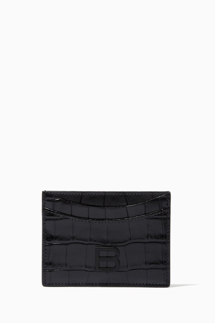 

Hourglass Card Holder in Shiny Crocodile Embossed Calfskin, Black