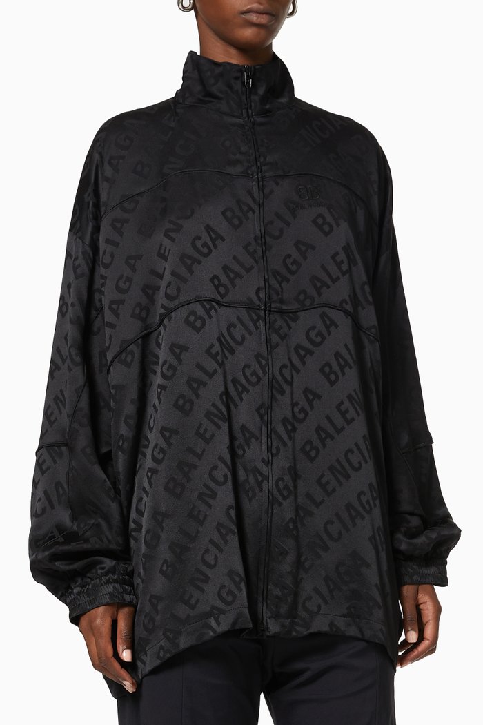 

Oversized Jacket in Silk Logo Jacquard, Black