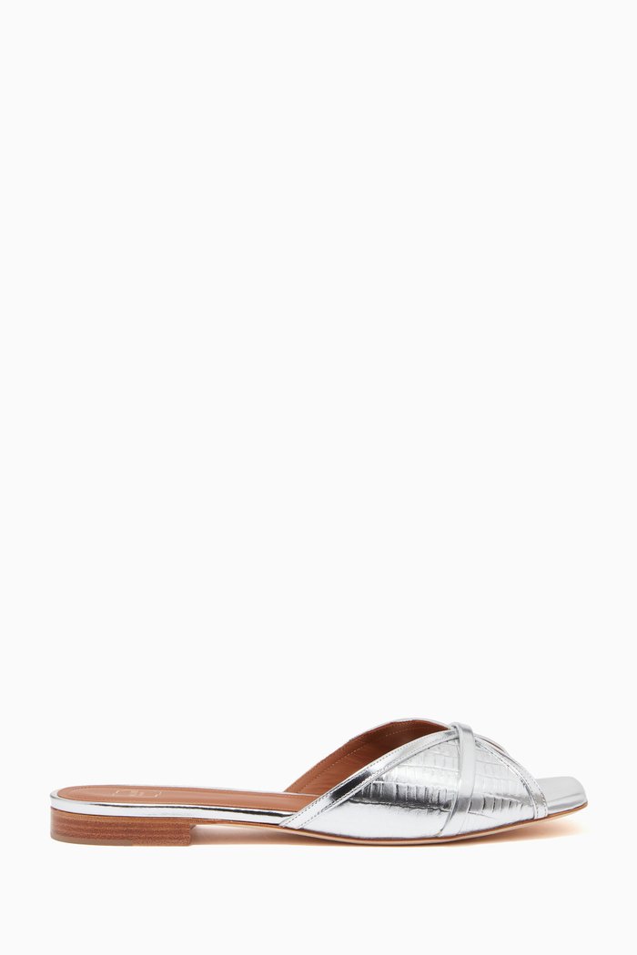 

Perla Flats in Metallic Croc-embossed Leather, Silver