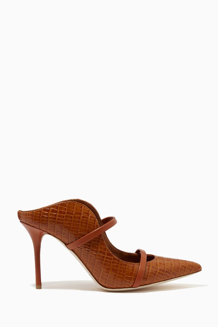 

Maureen 85 Mules in Croc-embossed Leather, Brown