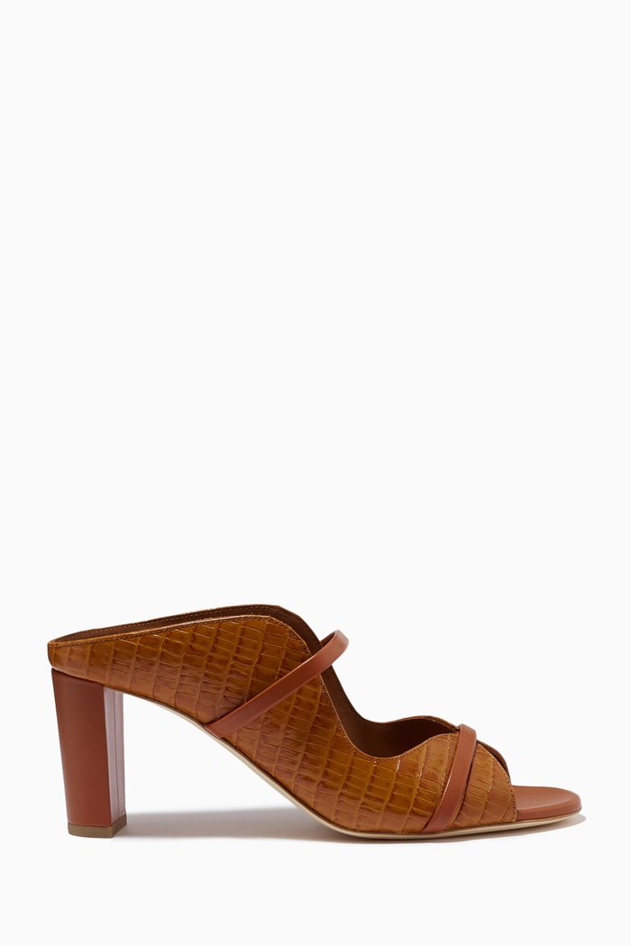Norah 70 Mules in Croc-embossed Leather, Brown