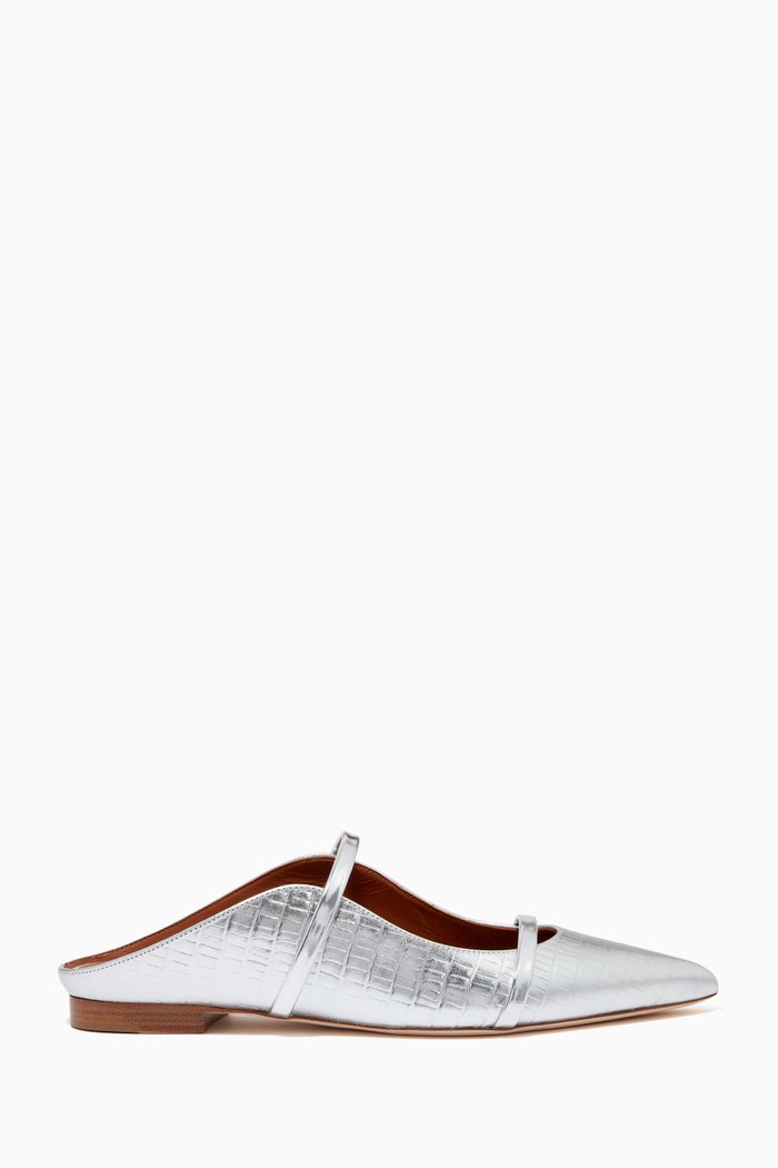 

Maureen Flats in Metallic Croc-embossed Leather, Silver