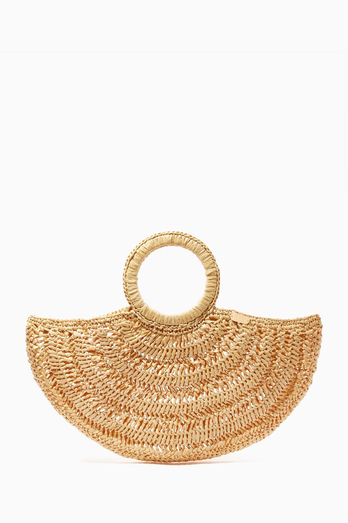 

Large Blanca Half Moon Tote Bag in Raffia, Neutral