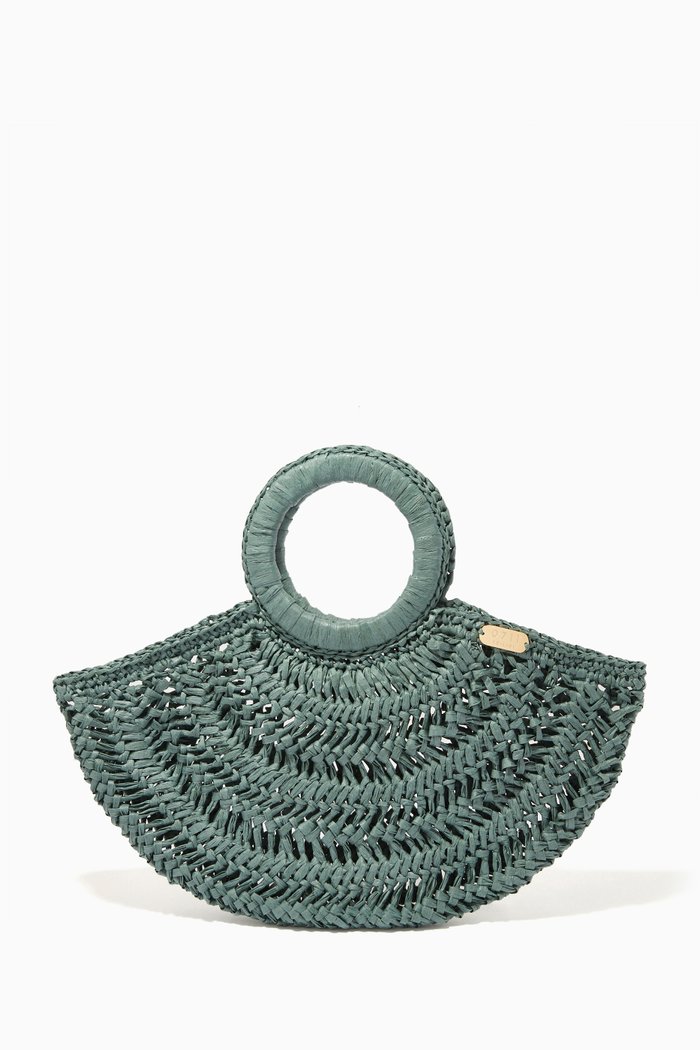 

Small Blanca Half Moon Tote Bag in Raffia, Green