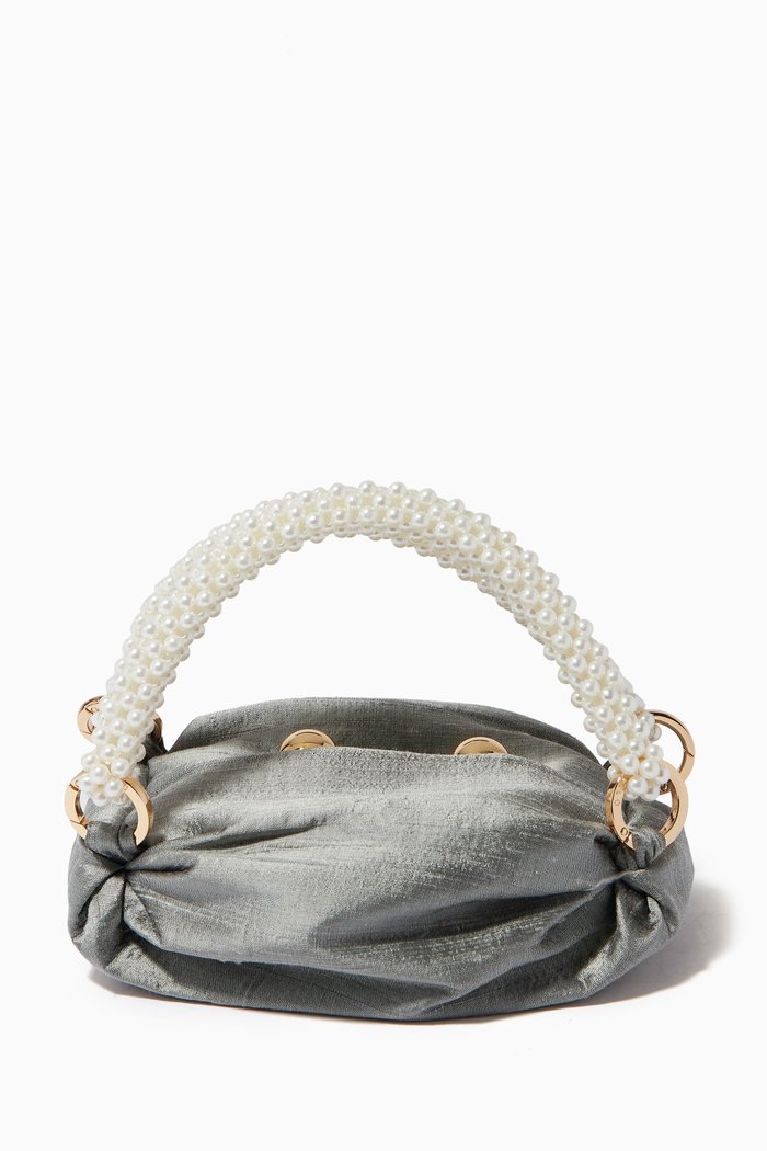 

Tiny Nino Tote Bag in Silk Satin, Grey