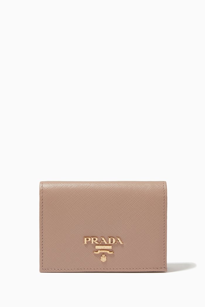 

Logo Small Wallet in Saffiano Leather, Pink