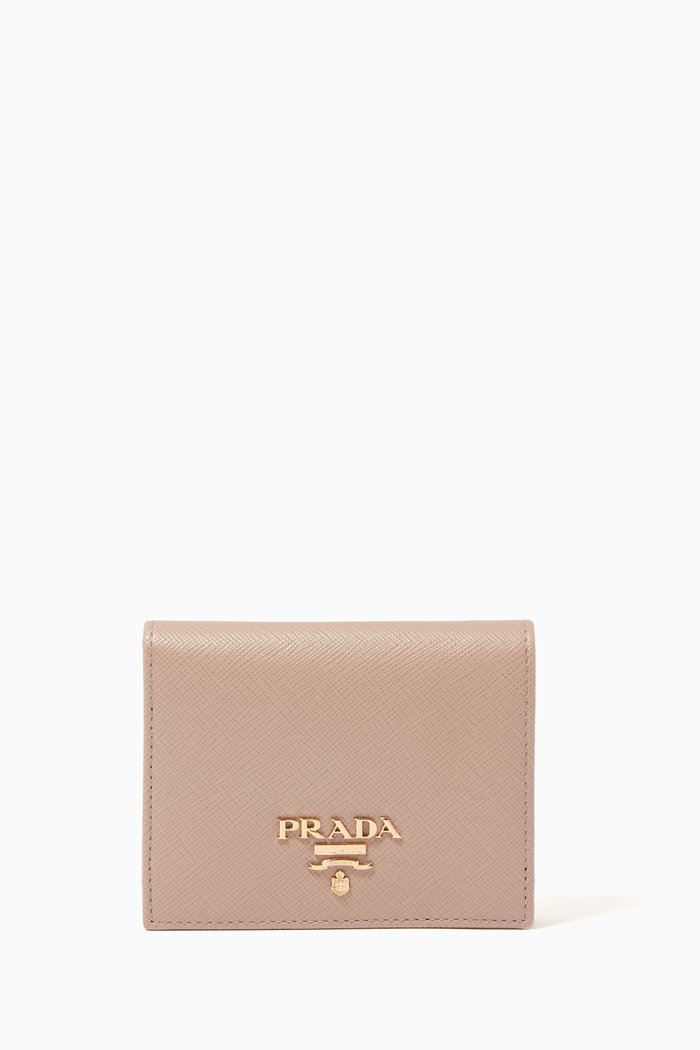 Logo Small Wallet in Saffiano Leather, Pink