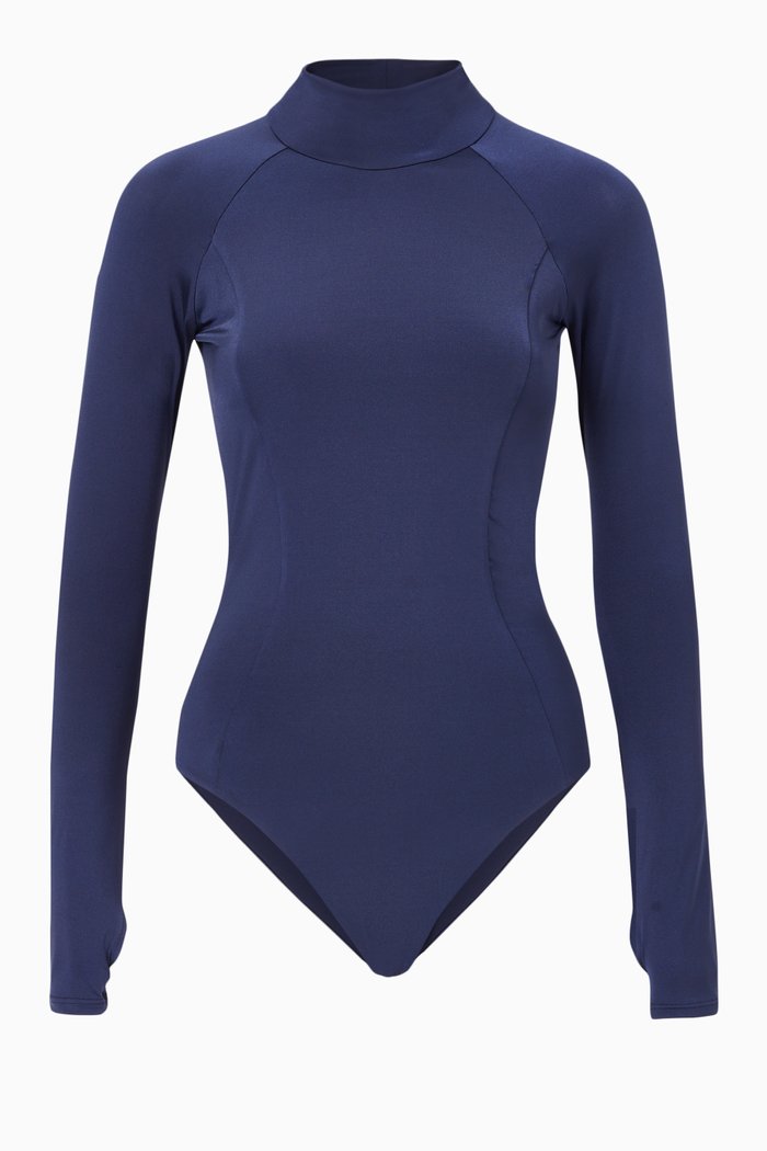 

Long Sleeve Cheeky Fit Bodysuit in ECONYL®, Blue