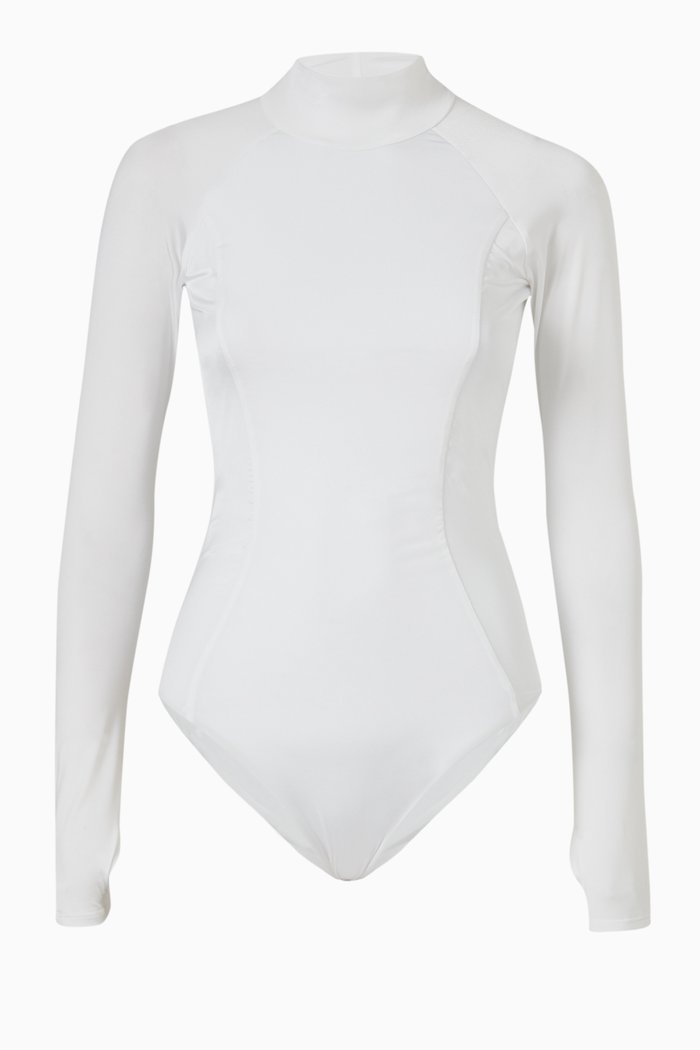 

Long Sleeve Cheeky Fit Bodysuit in ECONYL®, White