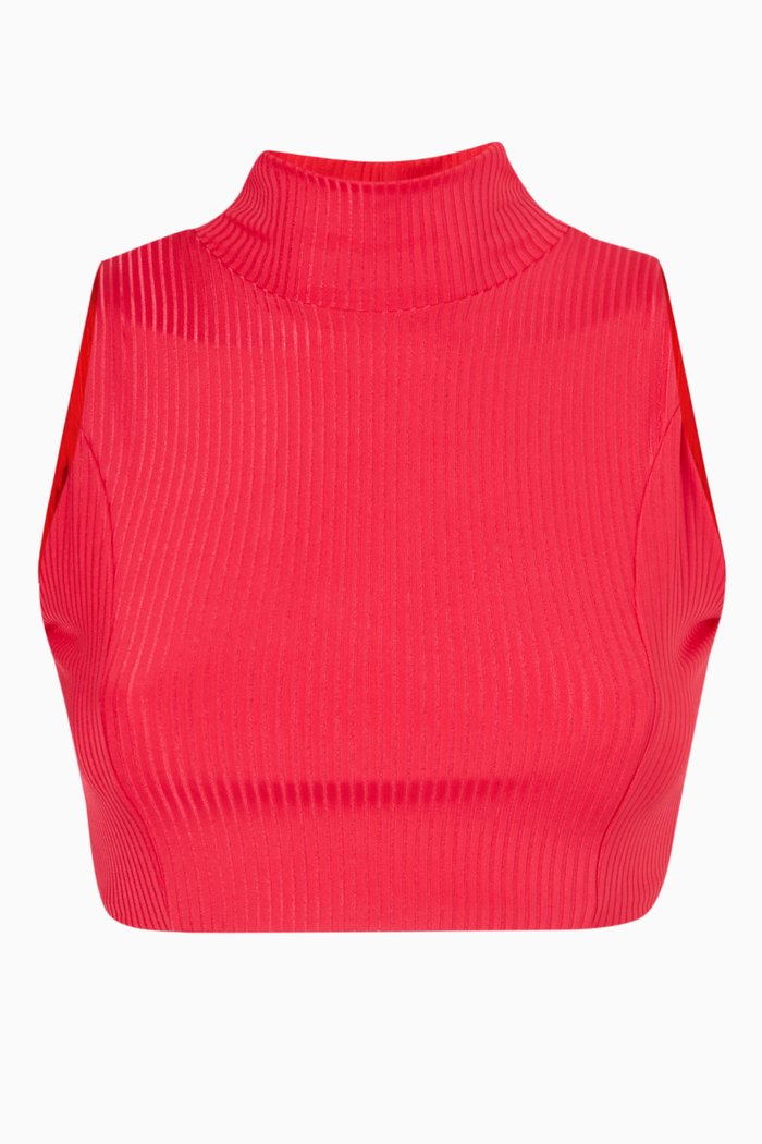 

Mockneck Crop Swim Top in Ribbed ECONYL®, Pink