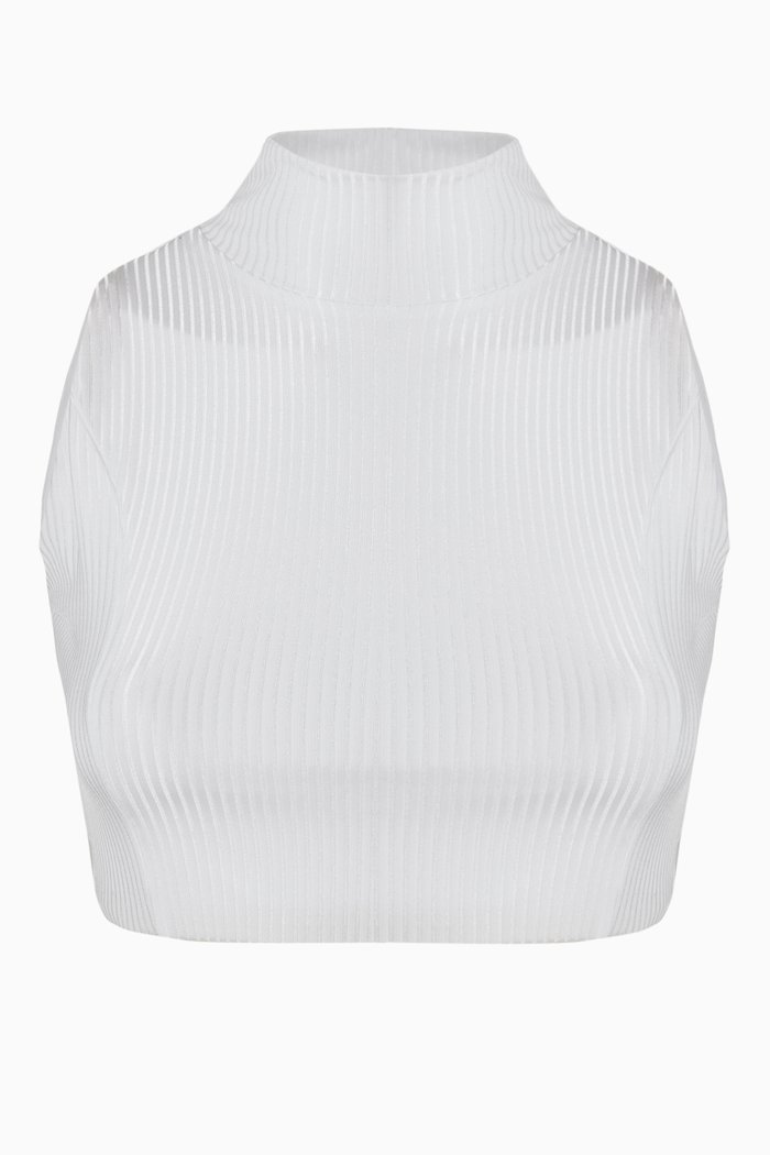 

Mockneck Crop Swim Top in Ribbed ECONYL®, White