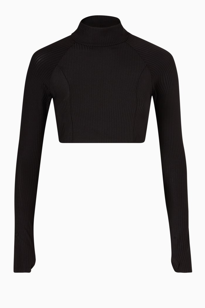 

Long Sleeve Crop Swim Top in Ribbed ECONYL®, Black