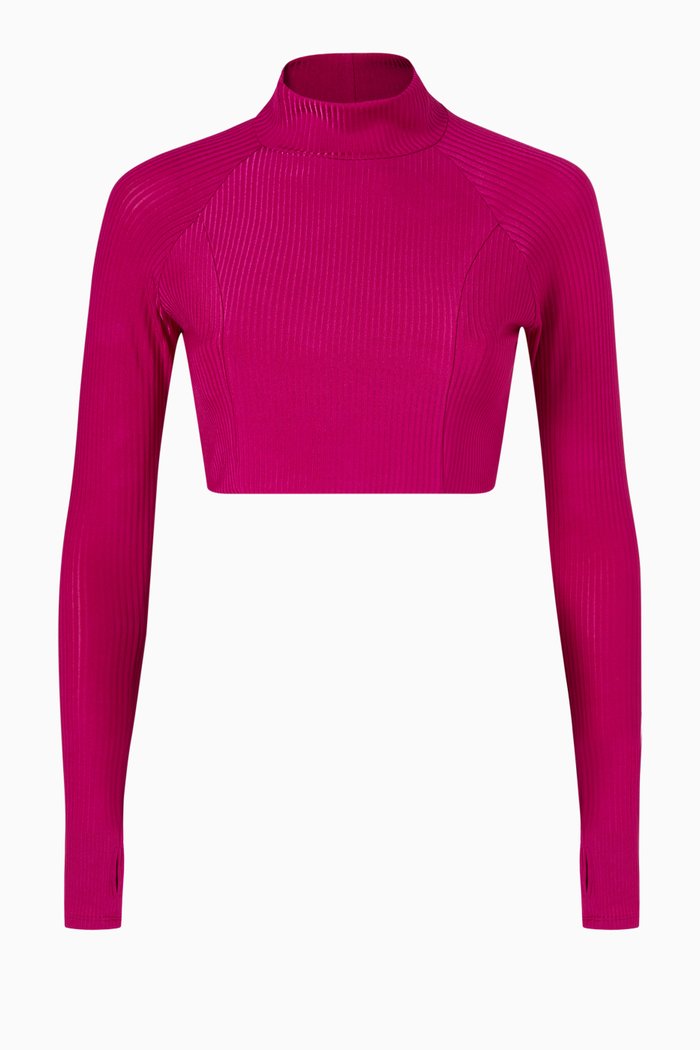 

Long Sleeve Crop Swim Top in Ribbed ECONYL®, Pink