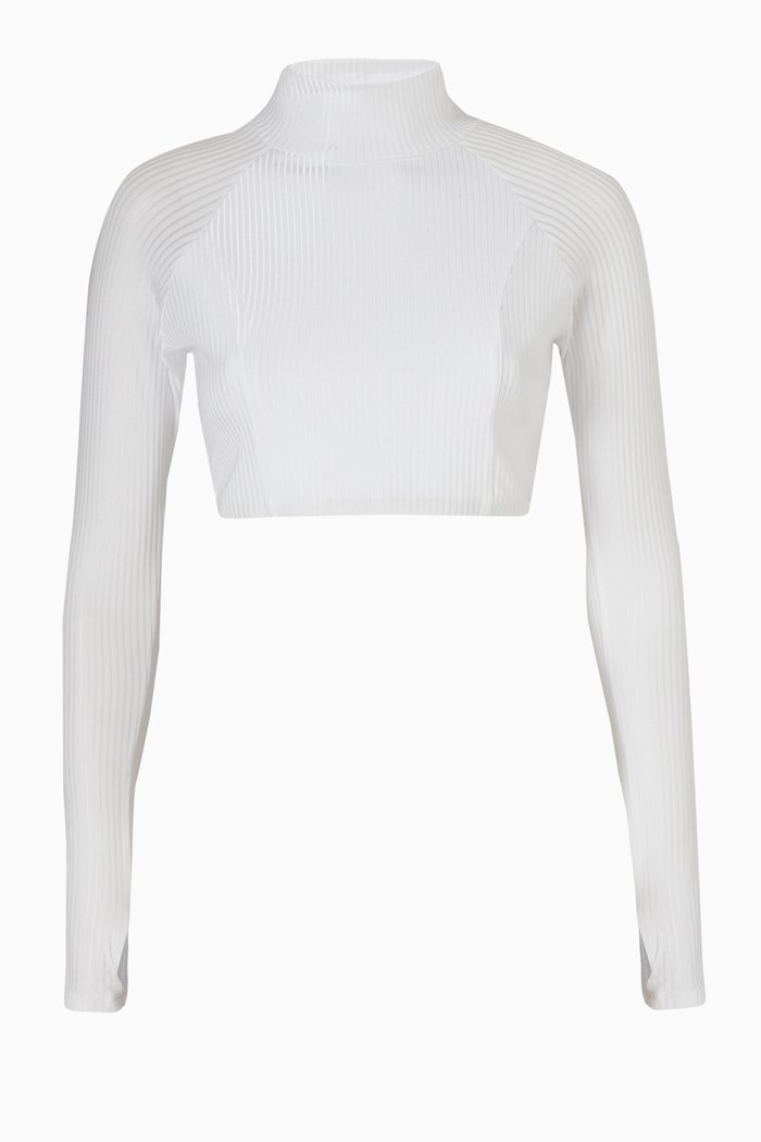 

Long Sleeve Crop Swim Top in Ribbed ECONYL®, White